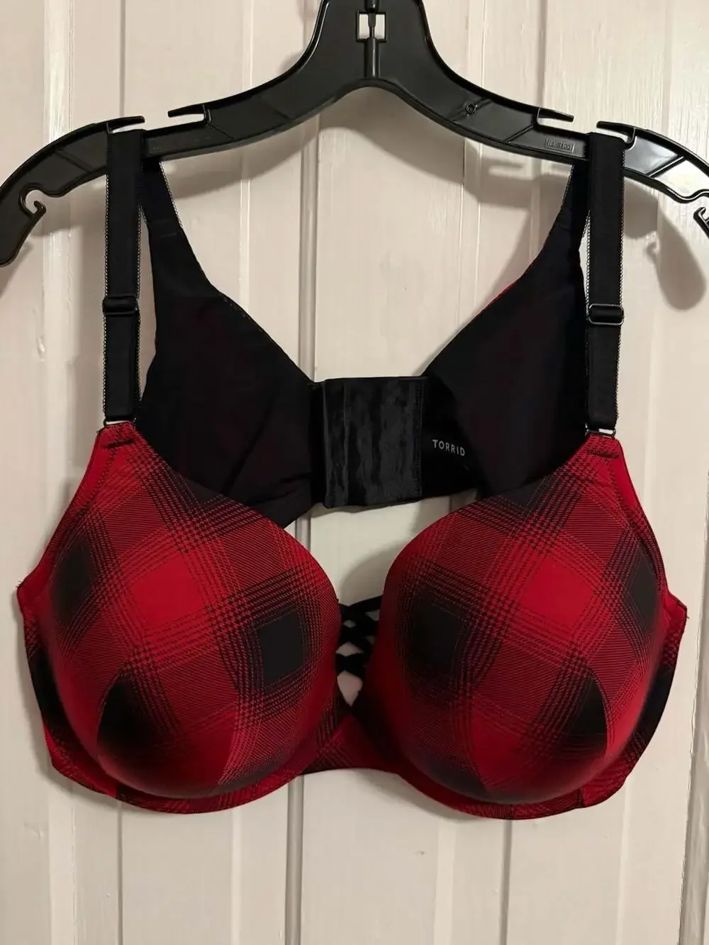 Torrid Red Plaid XO Plunge Push-Up Bra Size 44D